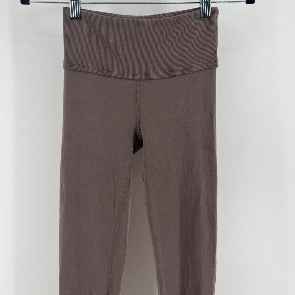 FP Movement Free People High Rise Ribbed Leggings Brown XS Zip Pocket OB1090433